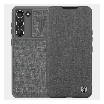 Nillkin Samsung S23 Plus NILLKIN QIN PRO tok álló, szövet hatású FLIP, kameravédő, SZÜRKE