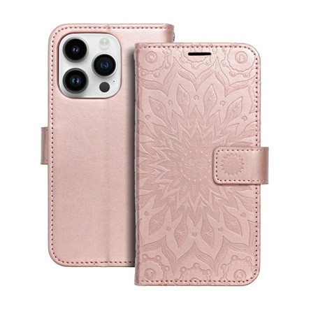 gigapack iPhone 14 Pro GIGAPACK Tok álló, bőr hatású FLIP, mandala, ROZÉARANY