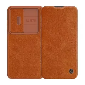   Nillkin Samsung S23 Plus NILLKIN QIN PRO tok álló, finom bőr hatású FLIP, kameravédő, BARNA