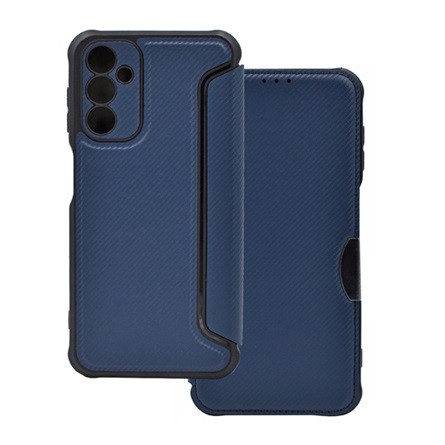 Gigapack Samsung A14 4G Gigapack Tok álló, bőr hatású FLIP, karbon minta, SÖTÉTKÉK