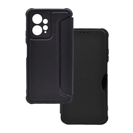 Gigapack Redmi Note 12 4G Gigapack Tok álló, bőr hatású FLIP, karbon minta, FEKETE