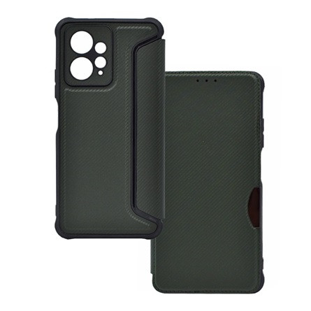 Gigapack Redmi Note 12 4G Gigapack Tok álló, bőr hatású FLIP, karbon minta, SÖTÉTZÖLD