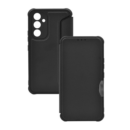 Gigapack Samsung A54 5G Gigapack tok álló, bőr hatású FLIP, karbon minta, FEKETE