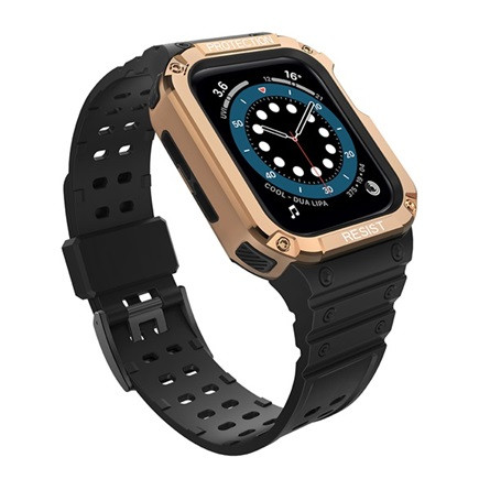 Gigapack Apple Watch Series 9 41mm Gigapack Pótszíj egyedi méret, ütésállóság + szilikon keret, FEKETE/ROZÉARANY