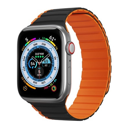Dux Ducis Apple Watch Series 10 42mm DUX DUCIS pótszíj egyedi méret, mágneses, FEKETE/NARANCSSÁRGA