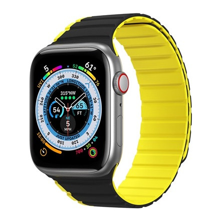 Dux Ducis Apple Watch Series 10 46mm DUX DUCIS pótszíj egyedi méret, mágneses, FEKETE/SÁRGA