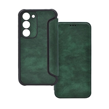 Gigapack Samsung S23 Plus Gigapack tok álló, bőr hatású FLIP, kameravédő, SÖTÉTZÖLD