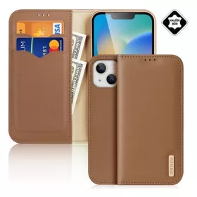   Dux Ducis iPhone 15 Plus DUX DUCIS HIVO tok álló, valódi bőr FLIP, RFID, BARNA