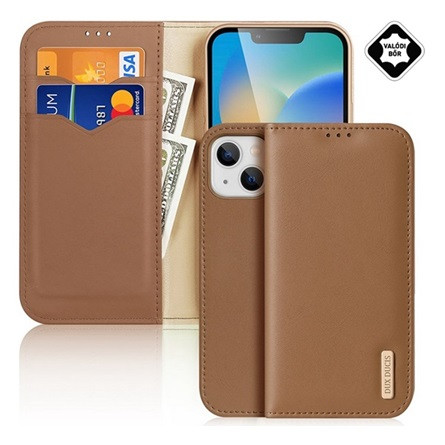 Dux Ducis iPhone 15 Plus DUX DUCIS HIVO tok álló, valódi bőr FLIP, RFID, BARNA