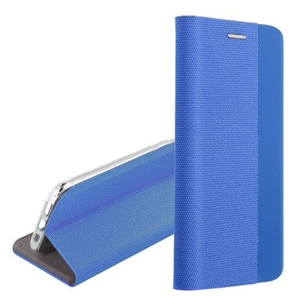 Gigapack iPhone 15 Gigapack Tok álló, bőr hatású FLIP, textil minta, VILÁGOSKÉK