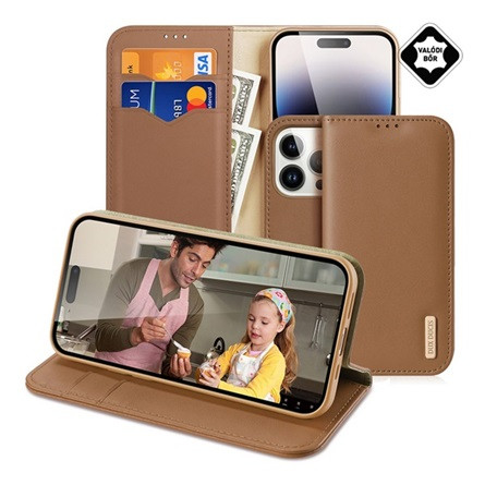 Dux Ducis iPhone 15 Pro Max DUX DUCIS HIVO tok álló, valódi bőr FLIP, RFID, BARNA