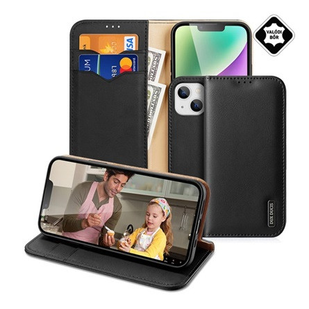 Dux Ducis iPhone 15 Plus DUX DUCIS HIVO tok álló, valódi bőr FLIP, RFID, FEKETE