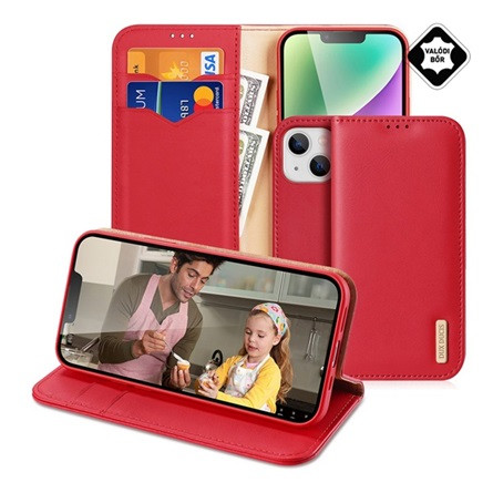 Dux Ducis iPhone 15 Plus DUX DUCIS HIVO tok álló, valódi bőr FLIP, RFID, PIROS