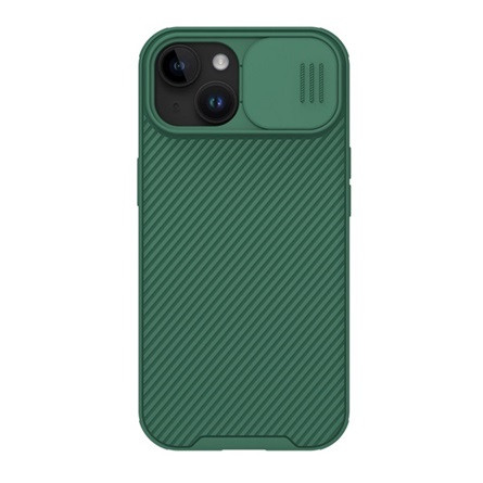 Nillkin iPhone 15 NILLKIN CAMSHIELD PRO szilikon telefonvédő ütésállóság, csíkos, SÖTÉTZÖLD