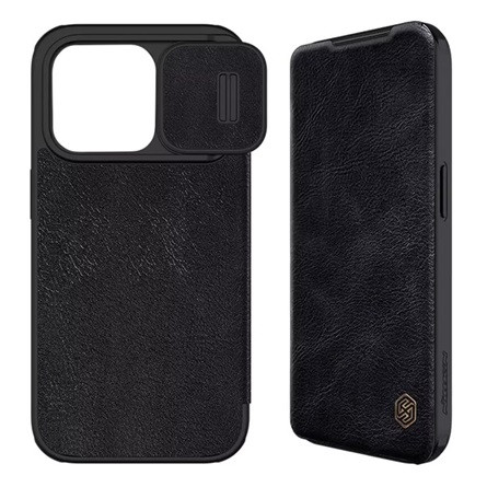 Nillkin iPhone 15 Pro NILLKIN QIN PRO tok álló, bőr hatású FLIP, kameravédő, FEKETE