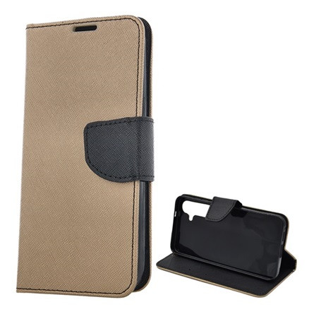 Gigapack Samsung S24 Plus 5G Gigapack Tok álló, bőr hatású FLIP, textil hatás, ARANY/FEKETE