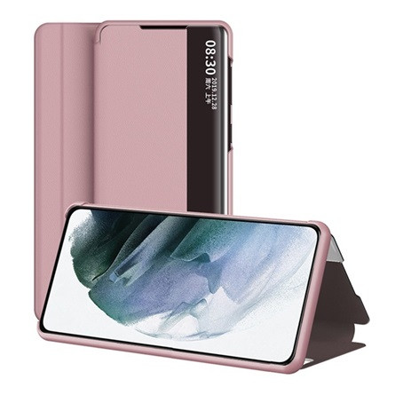 Gigapack Samsung S24 Plus 5G Gigapack Tok álló, bőr hatású FLIP, ablakos, RÓZSASZÍN