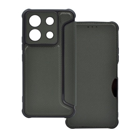 Gigapack Xiaomi Poco X6 5G Gigapack Tok álló, bőr hatású FLIP, karbon minta, SÖTÉTZÖLD