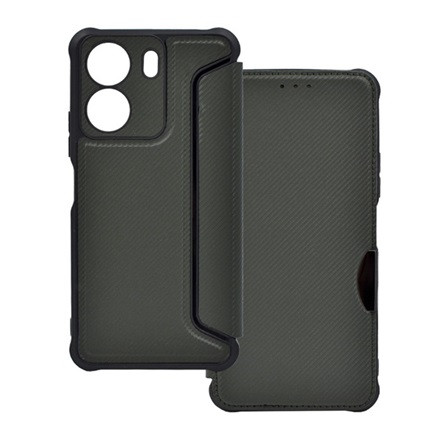 Gigapack Xiaomi Poco C65 4G Gigapack Tok álló, bőr hatású FLIP, karbon minta, SÖTÉTZÖLD