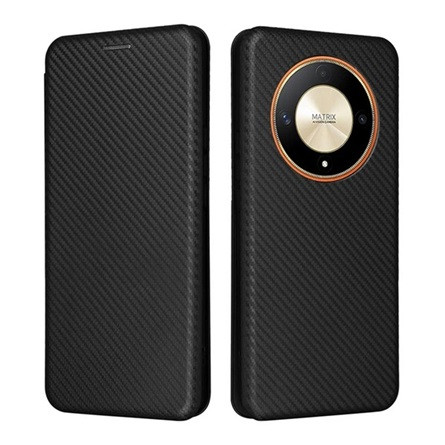 Gigapack Honor Magic6 Lite 5G Gigapack Tok álló, bőr hatású FLIP, karbon minta, FEKETE