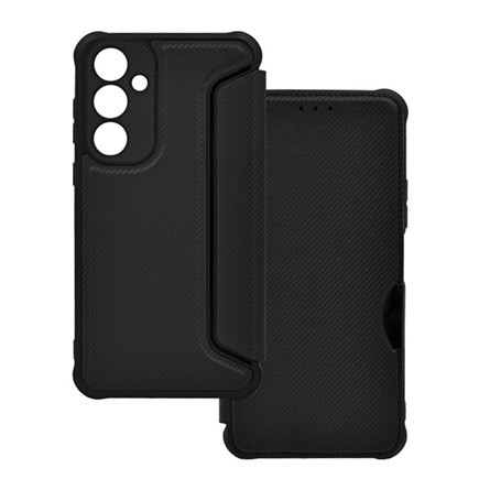 Gigapack Samsung A55 5G Gigapack Tok álló, bőr hatású FLIP, karbon minta, FEKETE