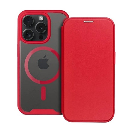 Gigapack iPhone 15 Pro Gigapack Tok álló, bőr hatású FLIP, MagSafe, PIROS