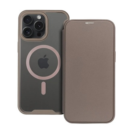 Gigapack iPhone 15 Pro Max Gigapack Tok álló, bőr hatású FLIP, MagSafe, TITÁNIUM