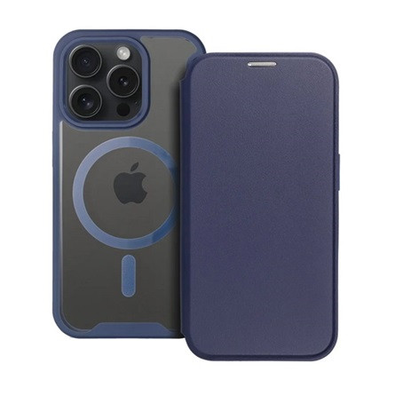 Gigapack iPhone 15 Pro Max Gigapack Tok álló, bőr hatású FLIP, MagSafe, SÖTÉTKÉK