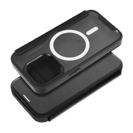 Gigapack iPhone 12 Gigapack Tok álló, bőr hatású FLIP, MagSafe, FEKETE