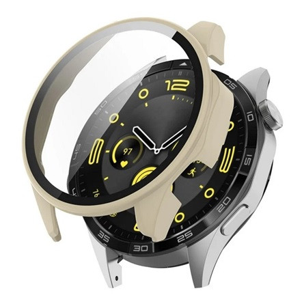 Gigapack Huawei Watch GT 4 46mm Gigapack Műanyag keret BUMPER, ütésállóság + kijelzővédő üveg, BÉZS