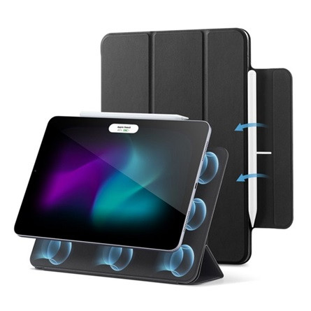 Esr IPAD Pro 13 (2024) ESR REBOUND MAGNET tok álló, bőr hatású aktív FLIP, ceruza tartó, FEKETE