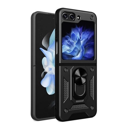 Gigapack Samsung Z Flip6 5G Gigapack Defender szilikon telefonvédő ütésállóság, tartógyűrű, FEKETE