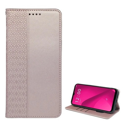 Gigapack T Phone 2 5G Gigapack Tok álló, bőr hatású FLIP, lóhere, ROZÉARANY