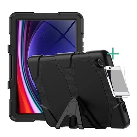 Gigapack Samsung Tab A9 Plus WIFI Gigapack Műanyag telefonvédő 360°-os védelem, kitámasztó + képernyővédő fólia, FEKETE