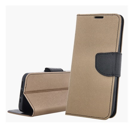 Gigapack iPhone 16 Pro Max 5G Gigapack Tok álló, bőr hatású FLIP, textil hatás, ARANY/FEKETE