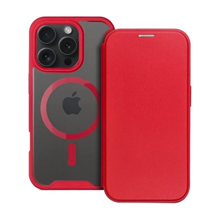 Gigapack iPhone 16 Pro 5G Gigapack Tok álló, bőr hatású FLIP, MagSafe, PIROS
