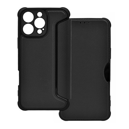 Gigapack iPhone 16 Pro Max 5G Gigapack Tok álló, bőr hatású FLIP, karbon minta, FEKETE