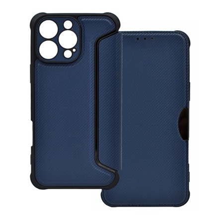 Gigapack iPhone 16 Pro Max 5G Gigapack Tok álló, bőr hatású FLIP, karbon minta, SÖTÉTKÉK