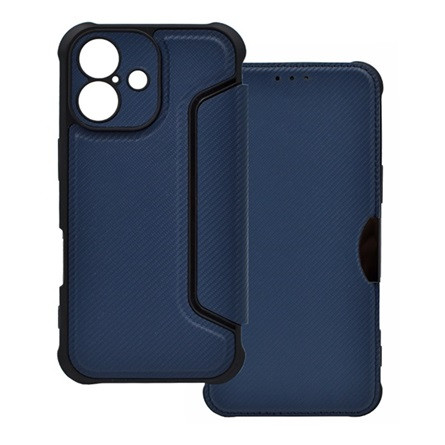 Gigapack iPhone 16 5G Gigapack Tok álló, bőr hatású FLIP, karbon minta, SÖTÉTKÉK