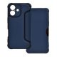 Gigapack iPhone 16 5G Gigapack Tok álló, bőr hatású FLIP, karbon minta, SÖTÉTKÉK