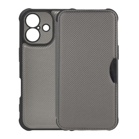 Gigapack iPhone 16 Pro Max 5G Gigapack Tok álló, bőr hatású FLIP, karbon minta, EZÜST