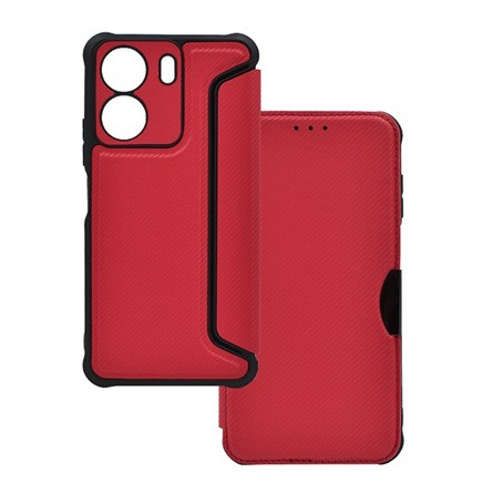 Gigapack Xiaomi Poco C65 4G GIGAPACK Tok álló, bőr hatású FLIP, karbon minta, PIROS