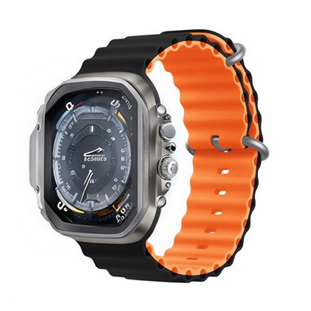 Devia Apple Watch Series 10 46mm DEVIA DELUXE SPORT6 pótszíj egyedi méret, hullám, FEKETE/NARANCSSÁRGA