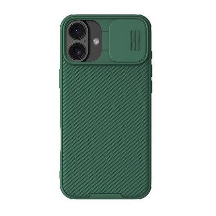 Nillkin iPhone 16 Plus 5G NILLKIN CAMSHIELD PRO szilikon telefonvédő ütésállóság, csíkos, SÖTÉTZÖLD