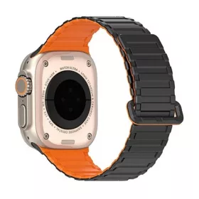   Dux Ducis Apple Watch Series 5 44mm DUX DUCIS KJ pótszíj egyedi méret, mágneses, FEKETE/NARANCSSÁRGA