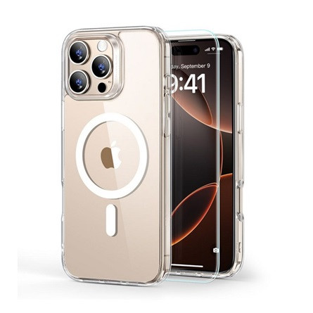 Esr iPhone 16 Pro Max 5G ESR HYBRID HALOLOCK szilikon telefonvédő ütésállóság, MagSafe + képernyővédő üveg, ÁTLÁTSZÓ