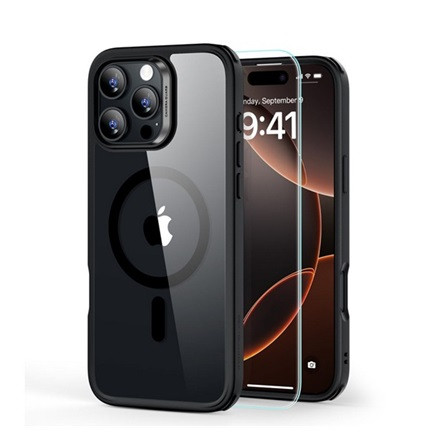 Esr iPhone 16 Pro 5G ESR HYBRID HALOLOCK szilikon telefonvédő ütésállóság, MagSafe + képernyővédő üveg, ÁTLÁTSZÓ/FEKETE