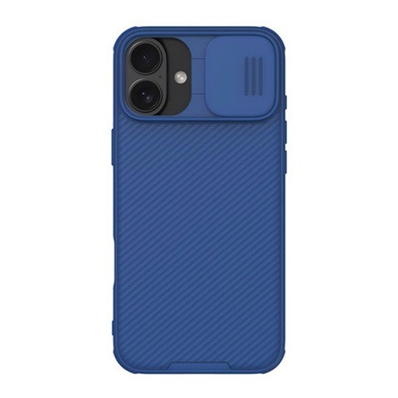 Nillkin iPhone 16 Plus 5G NILLKIN CAMSHIELD PRO szilikon telefonvédő ütésállóság, csíkos, SÖTÉTKÉK