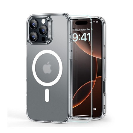 Esr iPhone 16 Pro 5G ESR HYBRID HALOLOCK szilikon telefonvédő ütésállóság, matt + képernyővédő üveg, ÁTLÁTSZÓ
