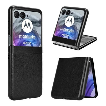 Gigapack Motorola Razr 50 5G GIGAPACK Műanyag telefonvédő bőr hatású hátlap FEKETE